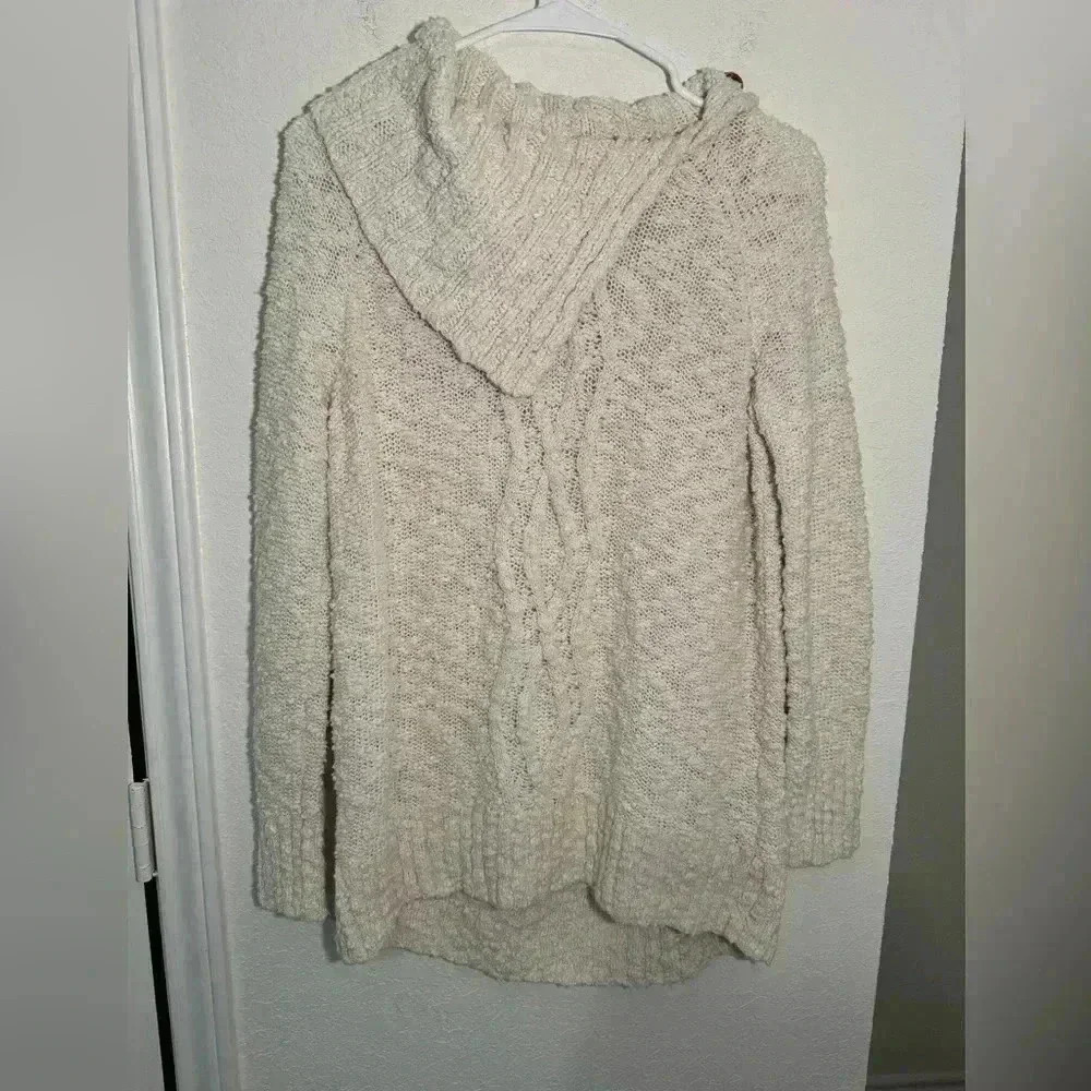 Anthropologie Moth Ivory Cream Cable Knit Button Cowl Neck Sweater Womens Size M